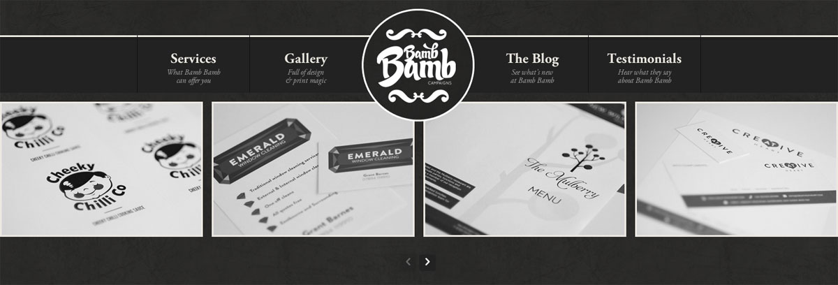 Bamb Bamb is directly placed at the centre of the header.