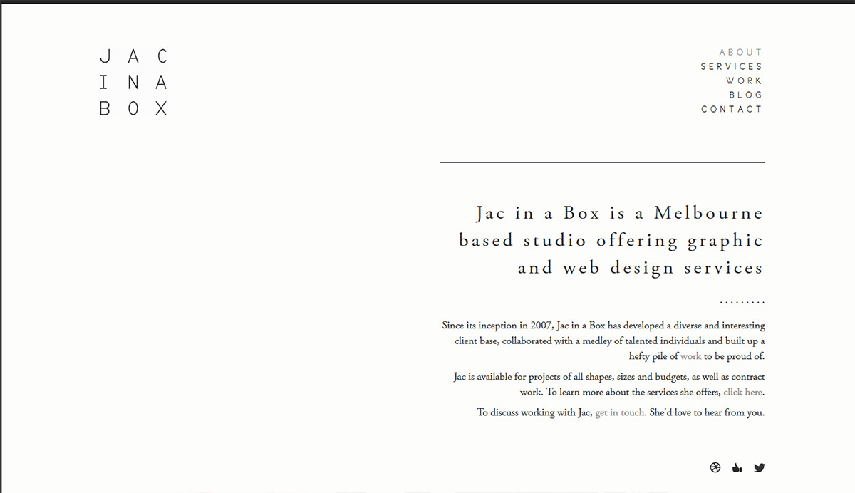 Le minimalisme dans le webdesign: Jac in the Box