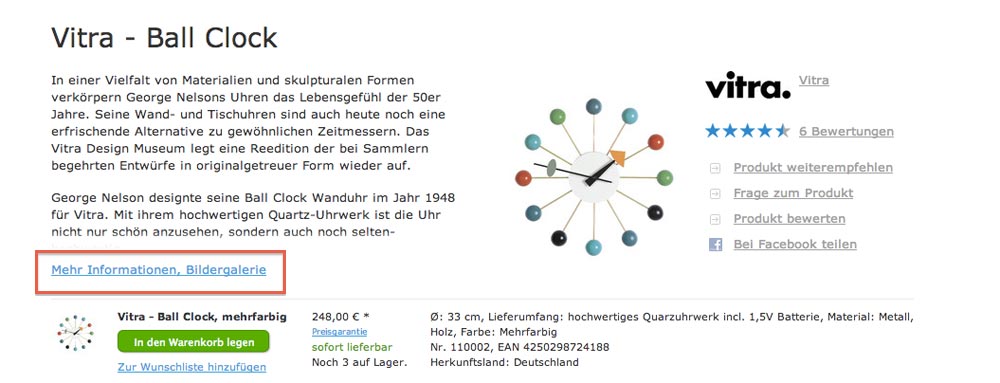 Bilder-Produktseiten: mehr Informationen