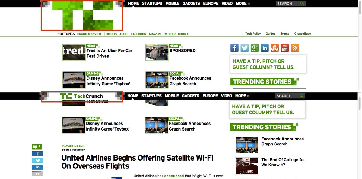 TechCrunch reduced the size of the logo when scrolling. 