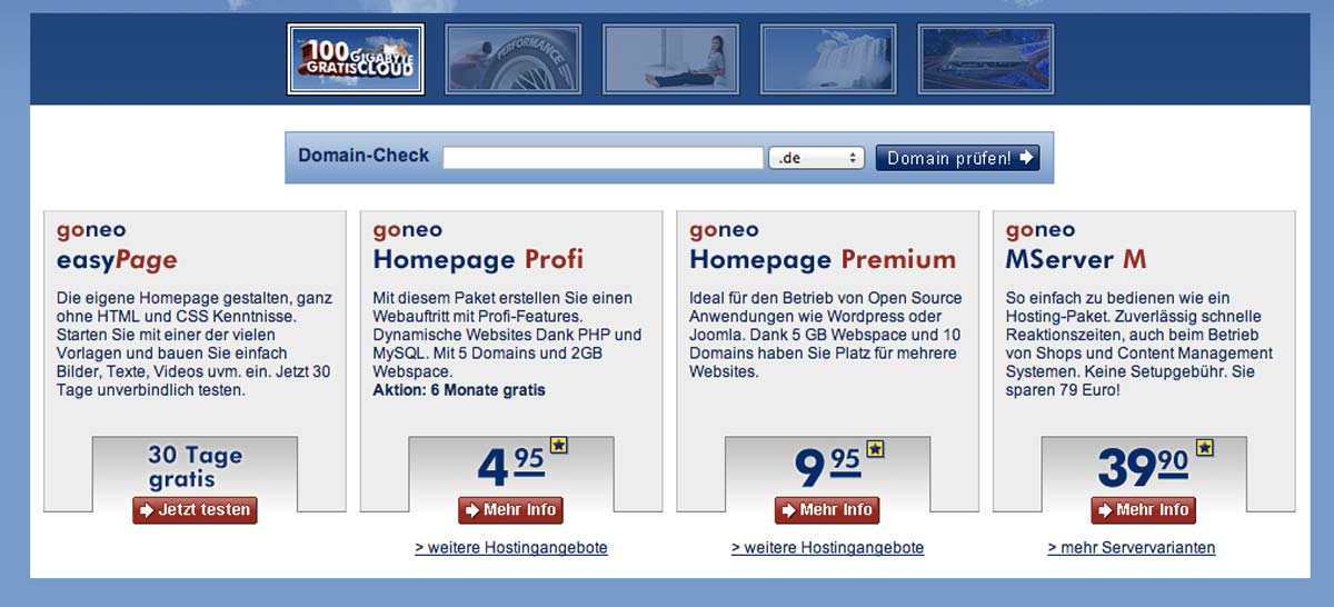 goneo offers three different web hosting packages